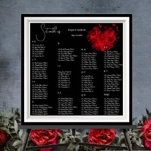 Rote Herzen und Rosen Hochzeits-Sitzordnung Poster
