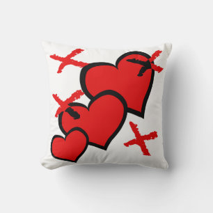 Rote Herzen und Xs Pop-Art Kissen