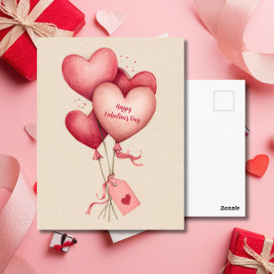 Rote herzförmige Ballons Valentinstagskarte  Postkarte
