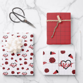 Rote Herzklopfe, Pom Poms, Megaphone Muster Geschenkpapier Set