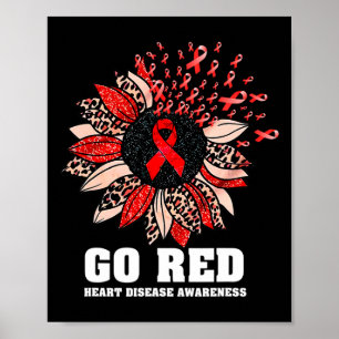 Rote Herzkrankheiten Aufklärung Monat Ribbon Sonne Poster
