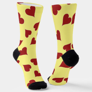 Rote Herzmuster auf gelb Socken