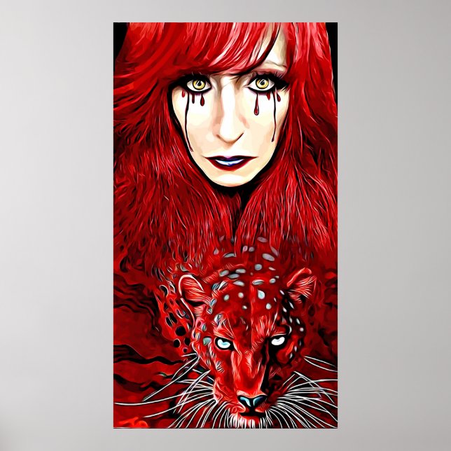 Rote Hexe Frauen und Leopard bekannte Kunst Poster (Vorne)
