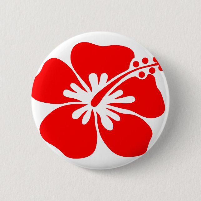 Rote Hibiskus-Blume Button (Vorderseite)