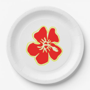 Rote Hibiskus-Blume tropisches hawaiisches Luau Pappteller