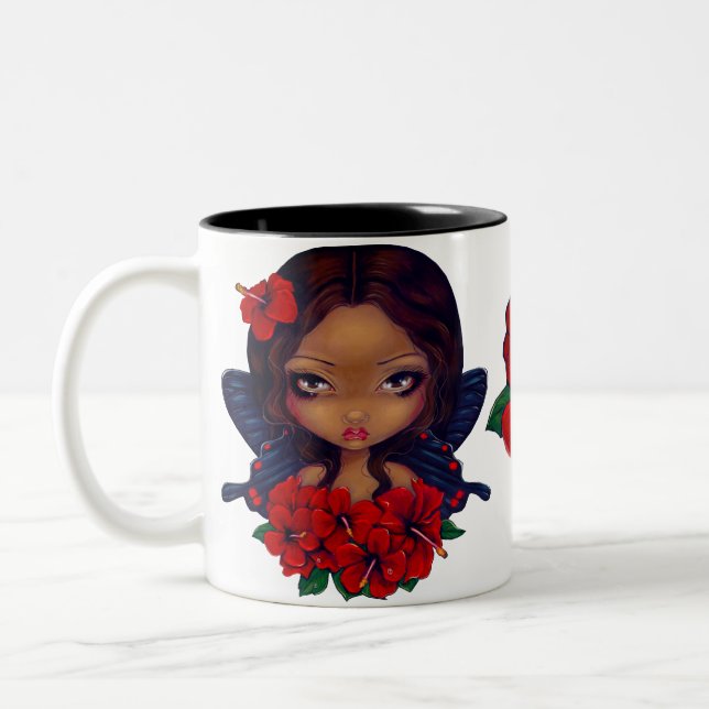 Rote Hibiskus Tiki Fee Zweifarbige Tasse (Links)