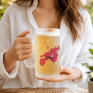 Rote Hibiskusblume Seitenansicht Mattglas Bierglas