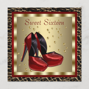 Rote High Heel Schuhe Leopard Sweet Sixteen Geburt Einladung