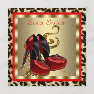 Rote High Heel Schuhe Leopard Sweet Sixteen Geburt Einladung