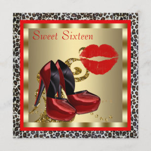 Rote High Heel Schuhe Leopard Sweet Sixteen Geburt Einladung