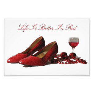 Rote High Heel Schuhe und Roter Wein Fotodruck