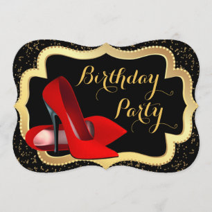 Rote High Heels Schwarz und Gold Geburtstagsfeier Einladung