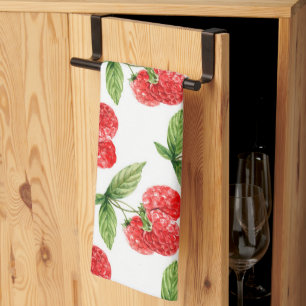 Rote Himbeeren mit Blättermuster Geschirrtuch