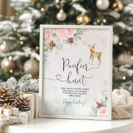Rote Hirsche Schneeflocken Schnuller Jagd Poster