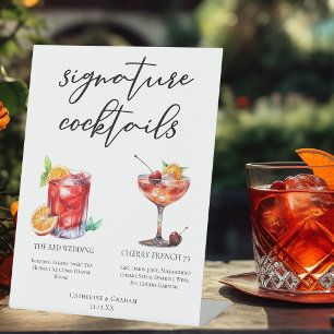Rote Hochzeits-Signatur-Cocktails-Menü Sockelschild