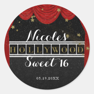 Rote HOLLYWOOD Vorhänge & Gold Party Geschenke nac Runder Aufkleber