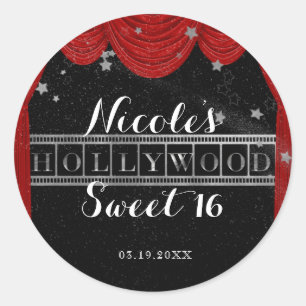 Rote HOLLYWOOD Vorhänge & Silber Party Custom Runder Aufkleber