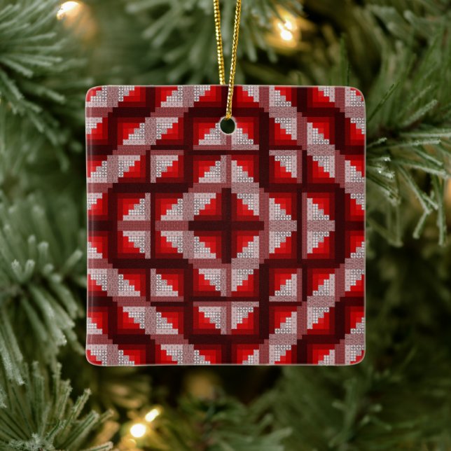 Rote Holzhütte Quilt Ornament (Baum)