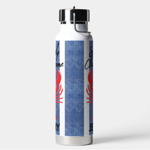 Rote Hummer auf blauen und weißen Streifen Trinkflasche