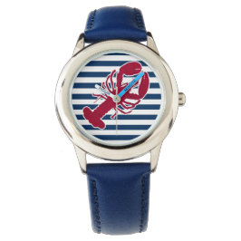 Rote Hummer Monogramm Blauer Streifen Armbanduhr