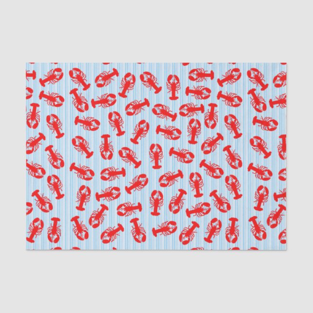 Rote Hummer-Tiermuster auf Blaustreifen Seidenpapier (Vorderseite)
