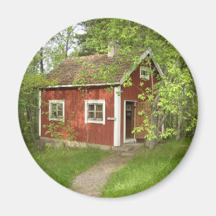 Rote Hütten-runder Magnet
