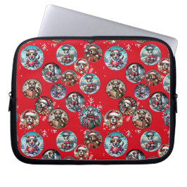 Rote illustre Schneeflocke und Hunde Weihnachtsges Laptopschutzhülle