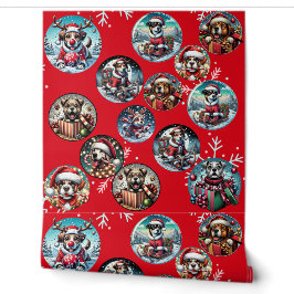 Rote illustre Schneeflocke und Hunde Weihnachtsges Tapete