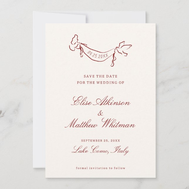 Rote illustrierte wunderliche Hochzeit  Save The Date (Vorderseite)