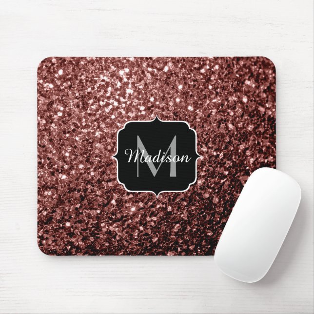 Rote Imitat Glitzer Glitzern Monogramm Mousepad (Mit Mouse)