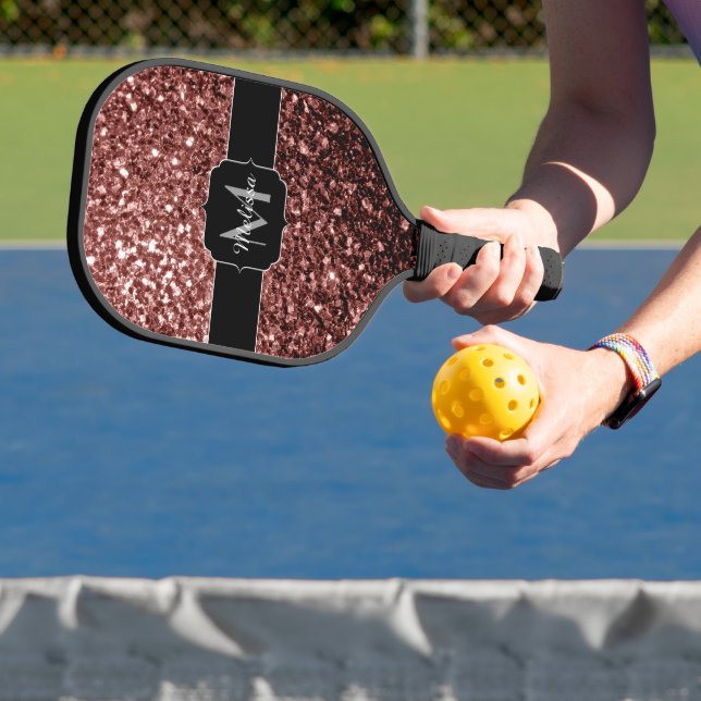 Rote Imitat Glitzer Glitzern Monogramm Pickleball Schläger (InSitu)