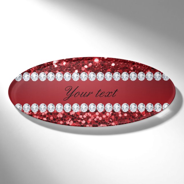 Rote Imitat Glitzer und Diamanten Namenschild (Vorderseite)