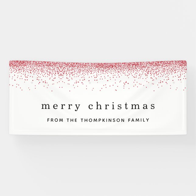 Rote Imitate Glitzer Border Name Frohe Weihnachten Banner (Horizontal)