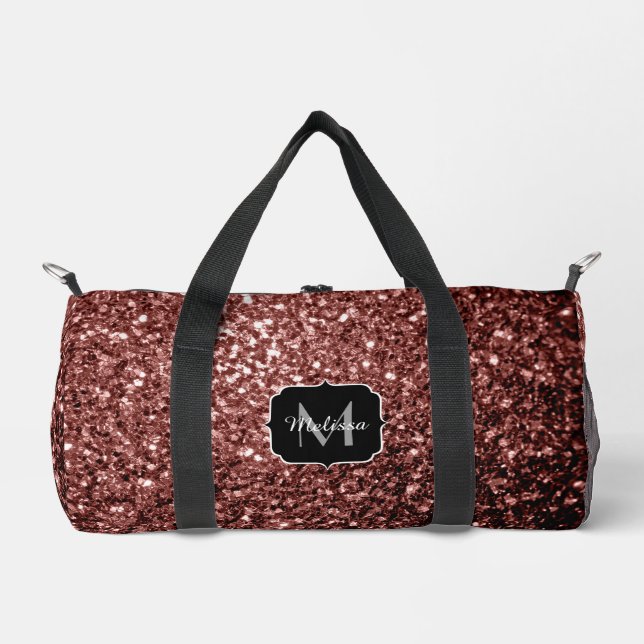 Rote Imitate Glitzer Glitzern Monogramm Duffle Bag (Vorderseite)