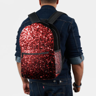Rote Imitate Glitzer Glitzern und Schwarz Bedruckter Rucksack