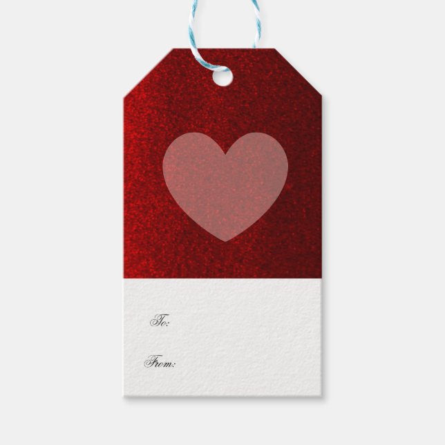 Rote Imitate Glitzer mit blauem Herzen Geschenkanhänger (Vorderseite)