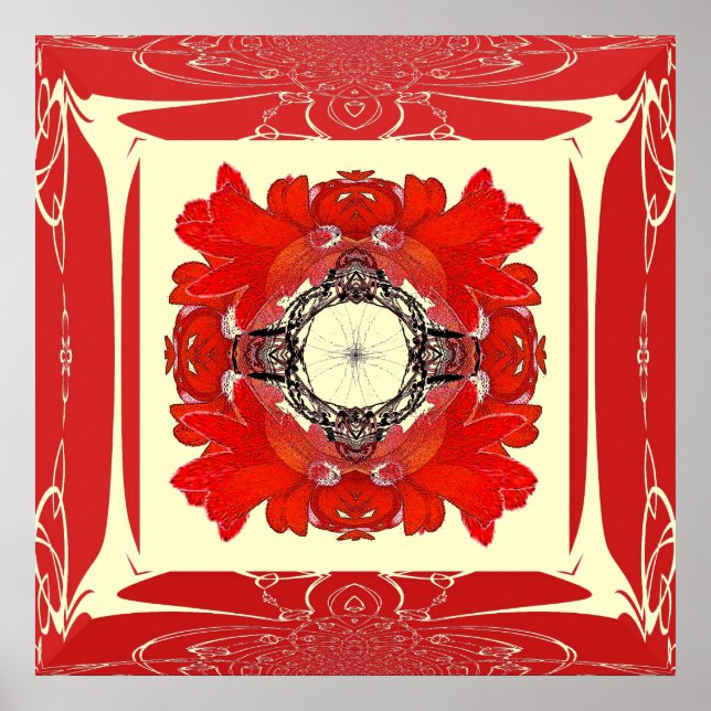 Rote Imitate Rahmen Fraktal Blume Poster (Vorne)
