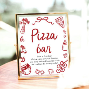 Rote italienisch handgezeichnete Babyparty-Pizzaba Poster