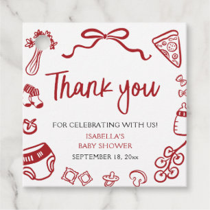 Rote italienisch handgezeichnete Pizza Baby Shower Geschenkanhänger