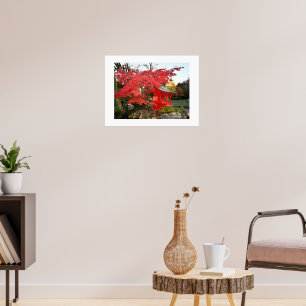 Rote Japanische Ahorn und Gartenschrein Foto Poster