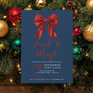 Rote Jingle Mingle Weihnachtsfeier Glam Bow Navy Einladung