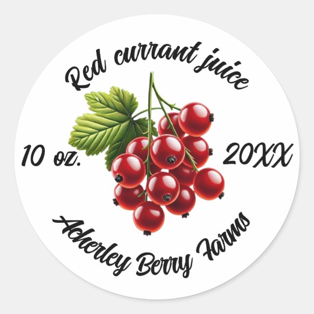 Rote Johannisbeersaftaufkleber für Gläser Runder Aufkleber (Vorderseite)