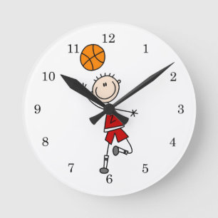 Rote Jungen Basketballspieler T-Shirts und Geschen Runde Wanduhr