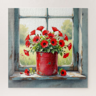 Rote Kaffeebüchse mit Roten Mohnblumen