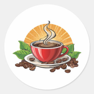 Rote Kaffeetasse Runder Aufkleber