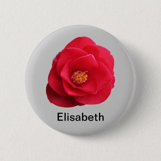 Rote Kamelie Blume Ihren Namen hinzufügen Button (Vorderseite)