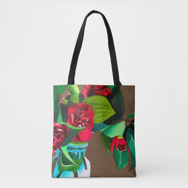 Rote Kamelien-Blume Aquarell Tasche (Vorderseite)