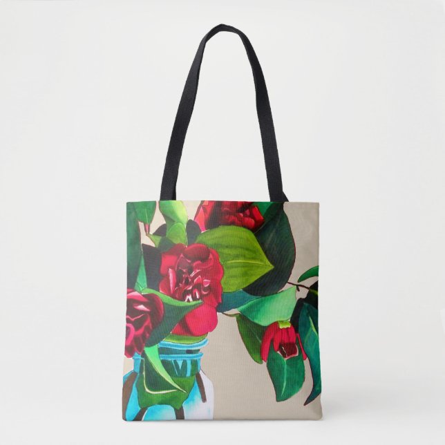 Rote Kamelien-Blume Aquarell Tasche (Vorderseite)
