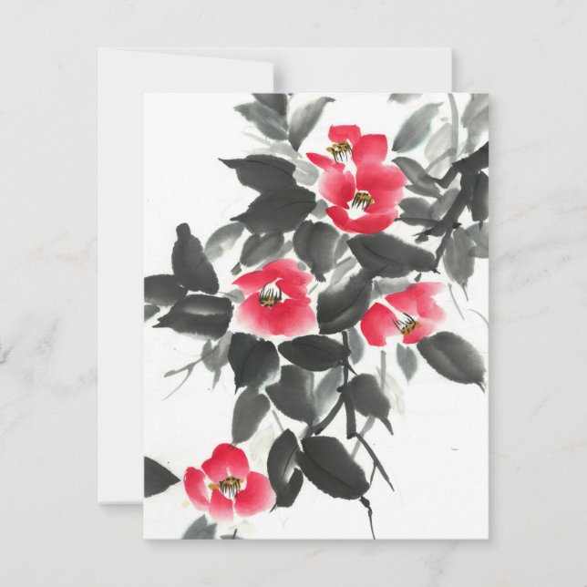 Rote Kamelien-Sumie-Farbe und Aquarellmalerei (Vorderseite)