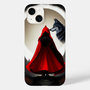 Rote Kapuzenfigur gegenüber majestätischem Wolf Case-Mate iPhone 14 Hülle